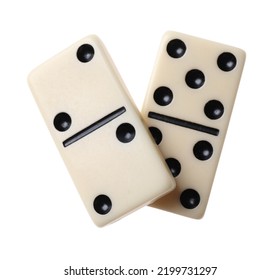 Two classic domino tiles on white background, top view