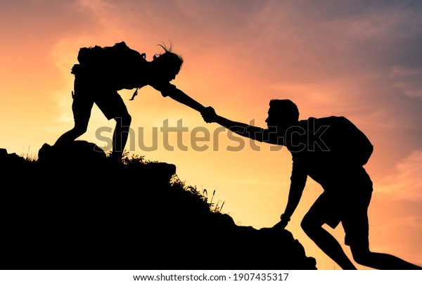 Two Climbers Helping Each Other Edge Stock Photo 1907435317 | Shutterstock