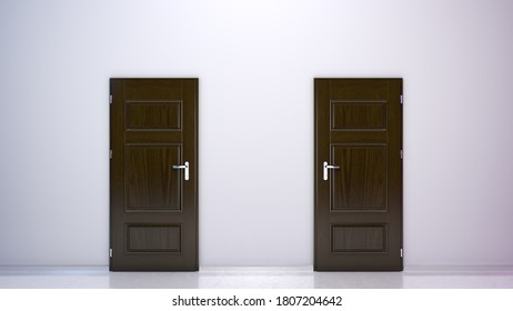 Two Closed Wooden Doors Against A White Wall