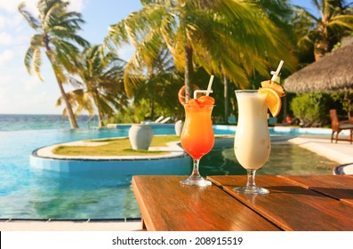 Two cocktails on  luxury tropical vacation
