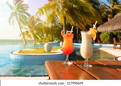 Two cocktails on  luxury tropical vacation