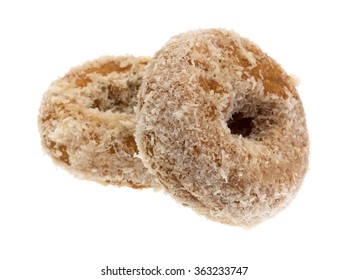 Two Coconut Flaked Plain Donuts Isolated On A White Background.