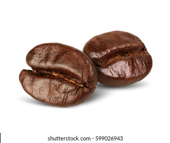 Two Coffee Beans Isolated On White, Path