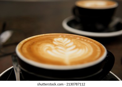 Two Coffee Latte Art Close Up