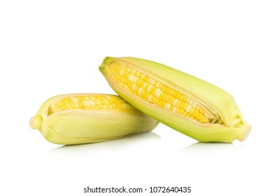 Two Color Sweet Corn Isolated On White Background.