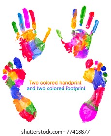 two colored handprint and two colored footprint
