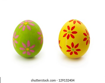 Two Colorful Easter Eggs On White Background