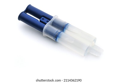 Two component epoxy adhesive on an isolated white background
