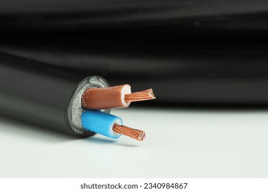 Two Core Stranded Insulated Copper Electrical Cable Closeup Macro View