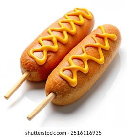 Two corn hot-dogs with mustard isolated on white - Powered by Shutterstock