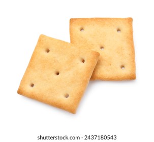 Two crispy crackers isolated on white, top view. Delicious snack - Powered by Shutterstock