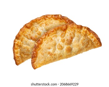 Two crispy fried empanadas isolated on white background - Shutterstock ID 2068669229