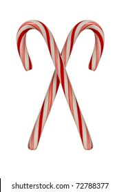 Two Crossed Candy Canes On White Background