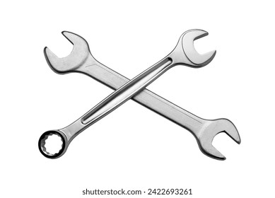 Two crossed spanners isolated on white,  including clipping path, copy space