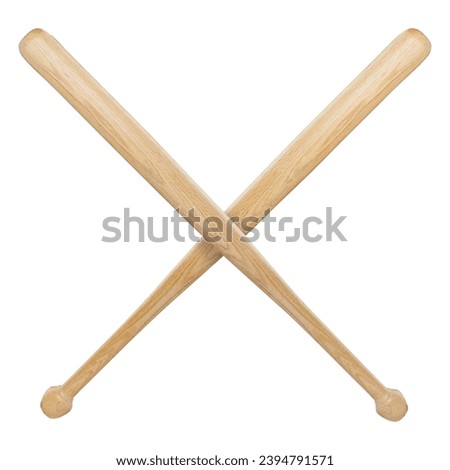 Two crossed wooden baseball bats isolated on white