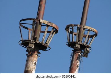Two crow nests on an old sailing ship