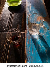 Two Cups Of Coffee And Water, The Reflection Of The Morning Sun