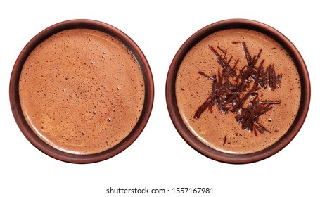 Two Cups Of Hot Chocolate Or Cocoa Drink Isolated On White, Top View