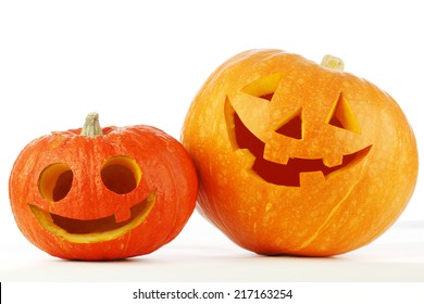Two cute Halloween pumpkins isolated on white background
