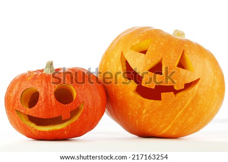 Two cute Halloween pumpkins isolated on white background
