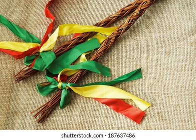 Two Czech Easter Rods With Colorful Ribbons