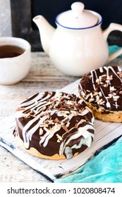 Two Danishas In Chocolate Glaze For A Mid-afternoon Snack