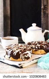 Two Danishas In Chocolate Glaze For A Mid-afternoon Snack