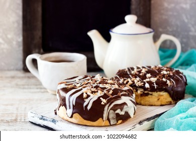 Two Danishas In Chocolate Glaze For A Mid-afternoon Snack