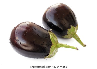 Two Dark Violet Heirloom Eggplants Isolated