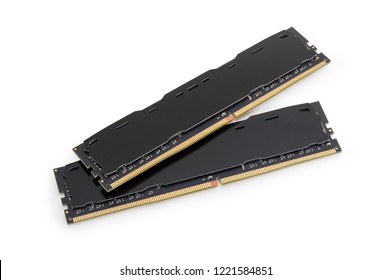 Two DDR4 SDRAM Memory Modules Used In The Desktop Computers, Workstations And Servers On A White Background
