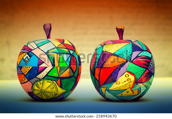 Two Decorative Apple Made Wood Painted Stock Photo Edit Now