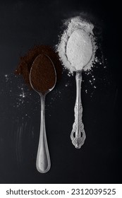 Two deferents spoon with coffee and creamer