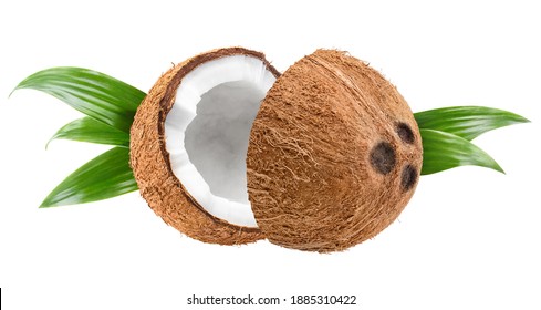 Two Delicious Coconut Halves, Isolated On White Background