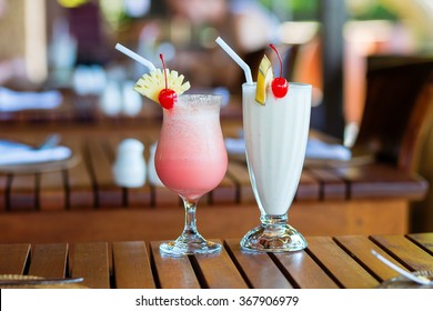 Two Delicious Milkshakes In A Beach Restaurant