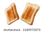 Two delicious toasted bread pieces, isolated on white background