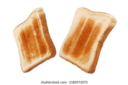 Two delicious toasted bread pieces, isolated on white background