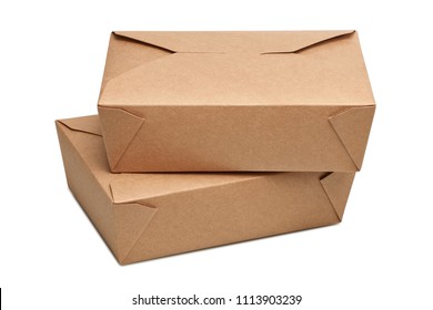 Two delivery blank carton box for ready to eat food isolated on white with clipping path