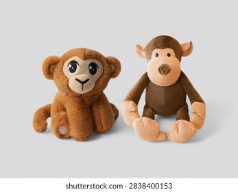 Two Different Cute Brown Monkey Plush Stuffed Animals