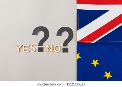  Two different flags with text Brexit yes or no 