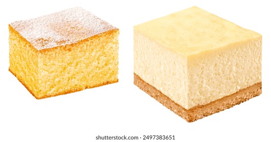 
two different square pieces of cake