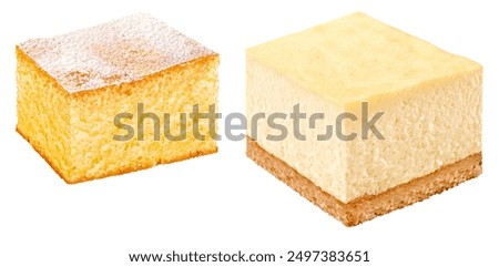 
two different square pieces of cake