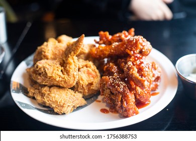 Two Different Types Of Fried Chicken. Seoul, South Korea.