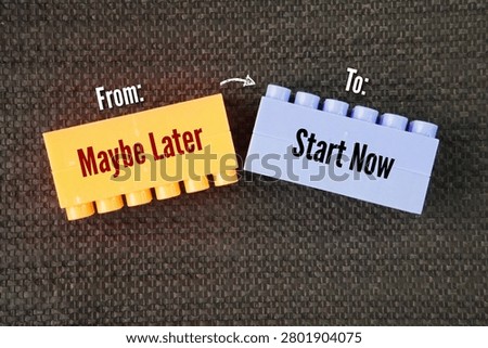 Two different ways of thinking to progress and succeed from Maybe later to Start now. shifting from procrastination or polite delay to taking immediate, definitive action