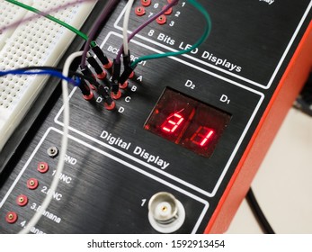Two digits seven segment display with BCD decoder on experiment kit in laboratory