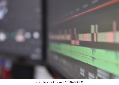 Two Displays Showing A Editing Video Program.