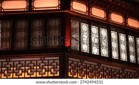Two distinct views of an architectural structure with traditional Asian design elements