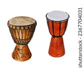 Two djembe drums isolated on white - Background,Bongo,Djembe african