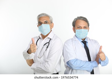 Two Doctors Posing On Different Backgrounds