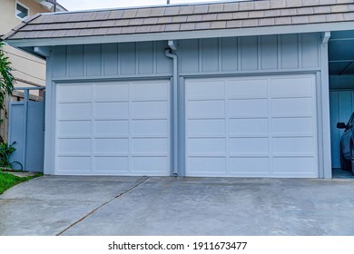 Two Door Garage And Carport Of House In San Diego California Neighborhood