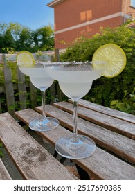 Two drinks on a bar table in summer 
